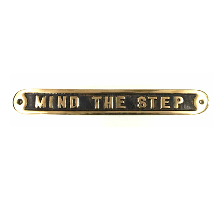 POLISHED-BRASS-MIND-THE-STEP-SIGN-240-MM-X-32-MM – Asia Exports
